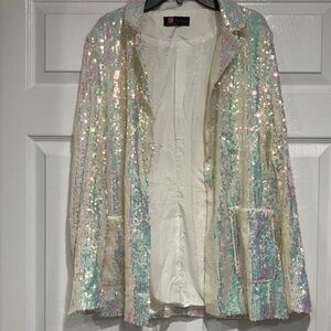 Chic Sequin Blazer in Iridescent White, NWOT, Medium